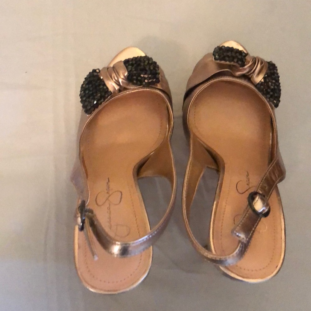 Metallic Champagne Slingback Pumps